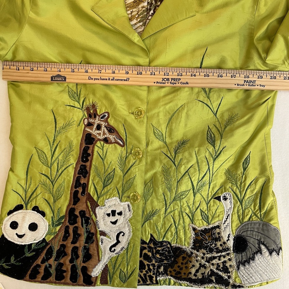 Vtg Anage Silk Jacket Womens M Embroidered Safari Art to Wear Giraffe Peacock - Picture 13 of 14